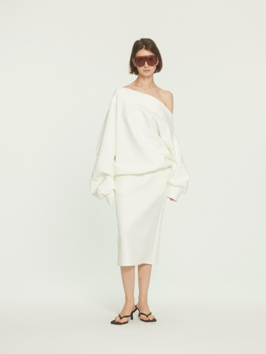 BUZHOU Cotton Long Sleeve Minimal One Shoulder Women Casual Top & Skirt Sets