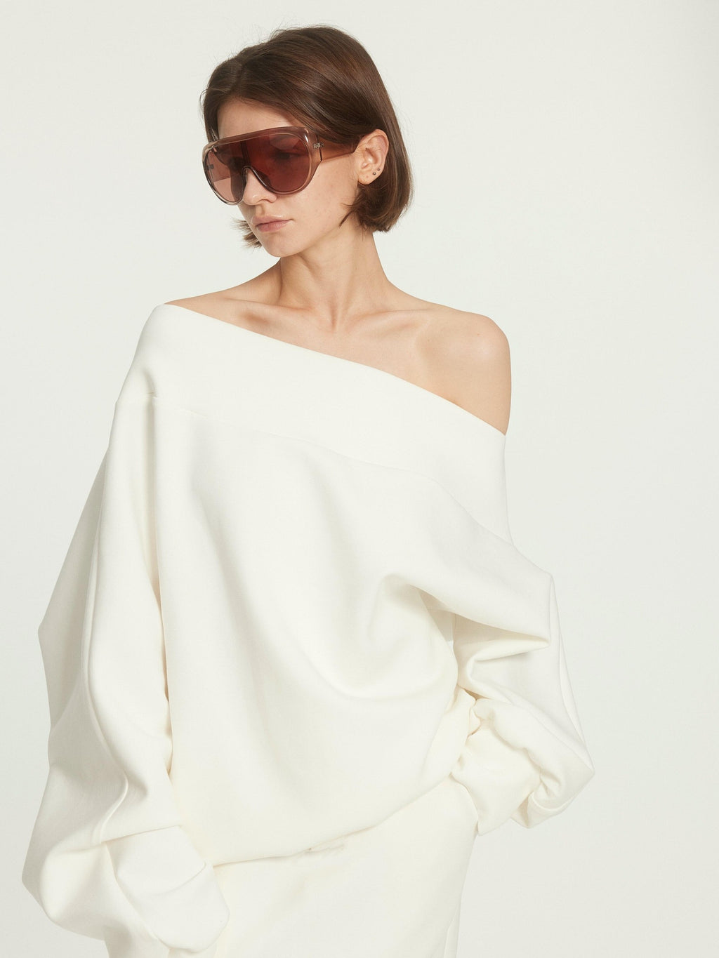BUZHOU Cotton Long Sleeve Minimal One Shoulder Women Casual Top & Skirt Sets