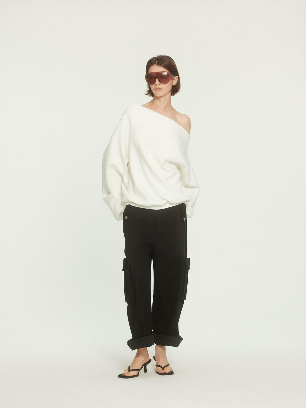 BUZHOU Cotton Long Sleeve Minimal One Shoulder Women Casual Top & Skirt Sets