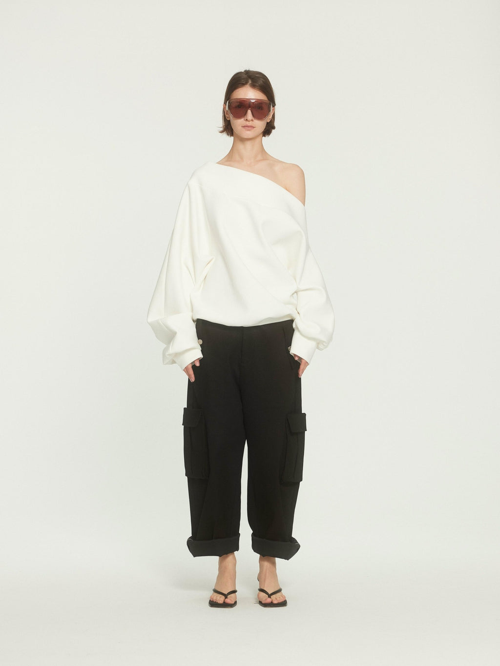 BUZHOU Cotton Long Sleeve Minimal One Shoulder Women Casual Top & Skirt Sets