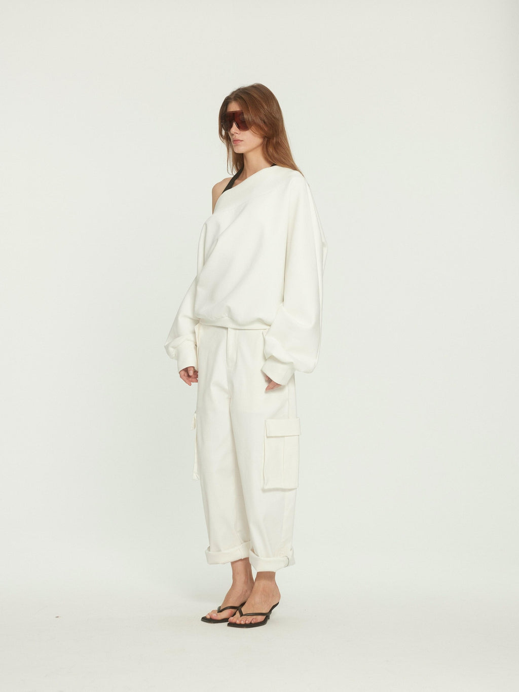 BUZHOU Cotton Long Sleeve Minimal One Shoulder Women Casual Top & Skirt Sets