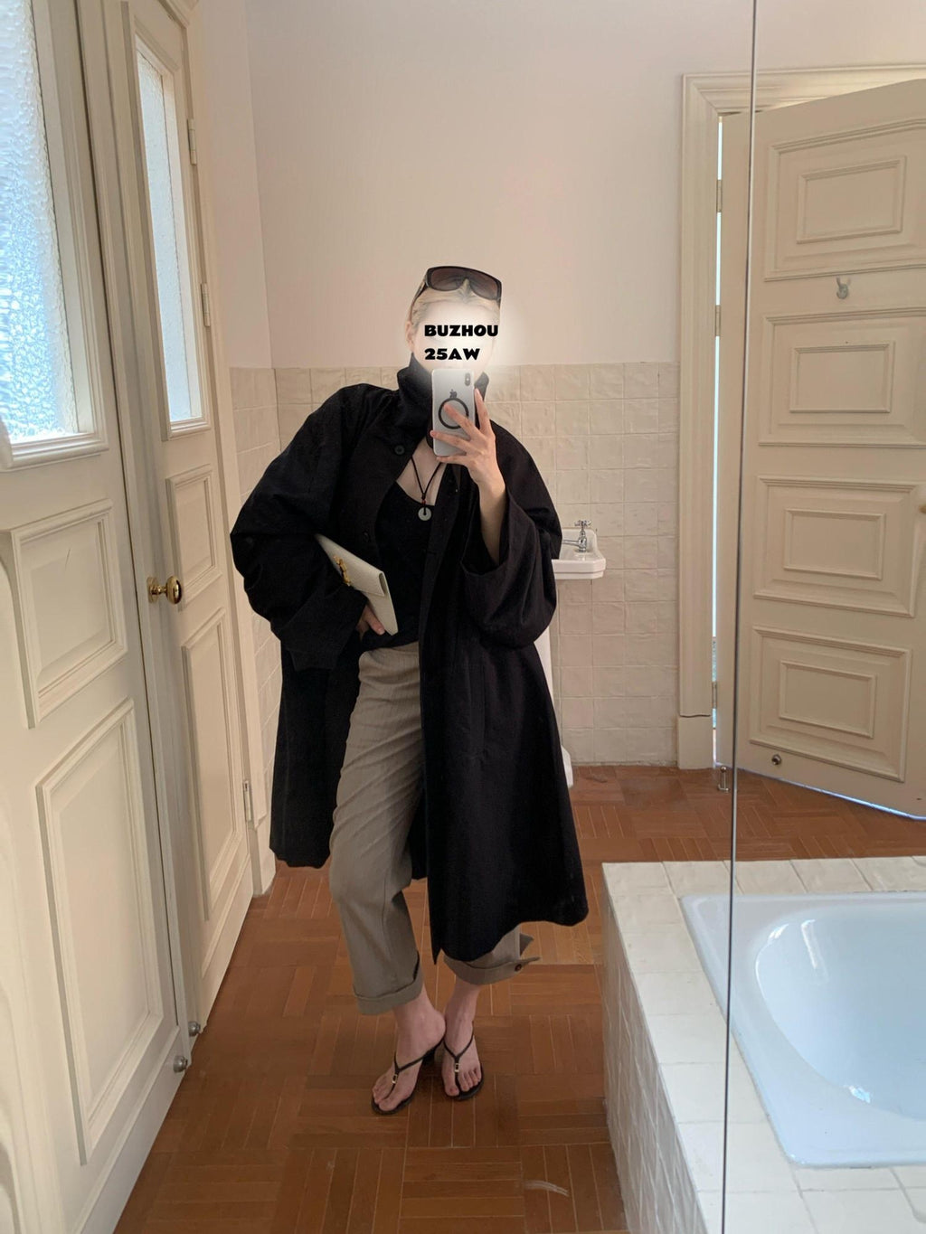 BUZHOU Cotton Rich High Collar Batwing Sleeves Loose Midlength Commuter Trench Coats