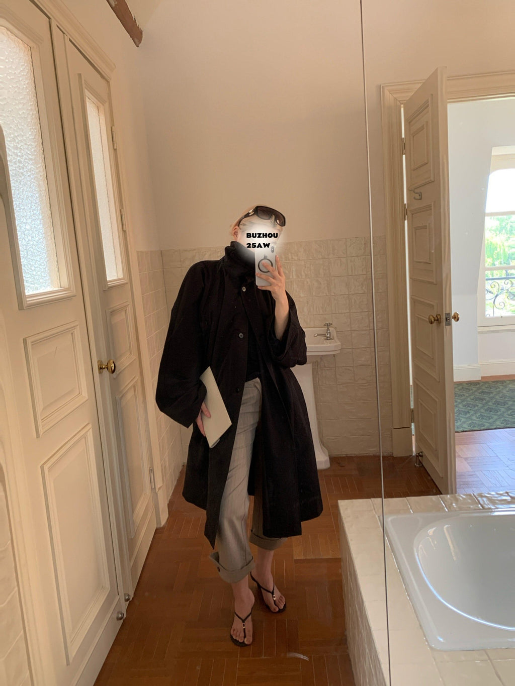 BUZHOU Cotton Rich High Collar Batwing Sleeves Loose Midlength Commuter Trench Coats