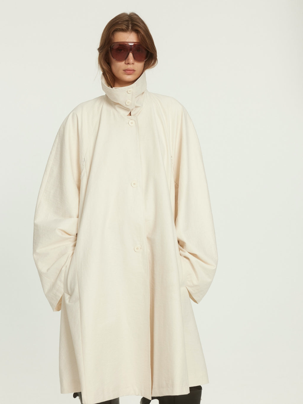 BUZHOU_Cotton_Rich_Loose_Fit_High_Collar_Mid_Length_A_Line_Beige_Trench_Coats_MISSTT