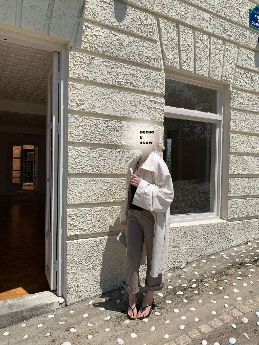 BUZHOU Cotton Rich Loose Fit High Collar Mid Length A Line Beige Trench Coats