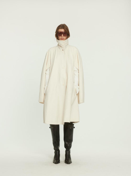BUZHOU Cotton Rich Loose Fit High Collar Mid Length A Line Beige Trench Coats