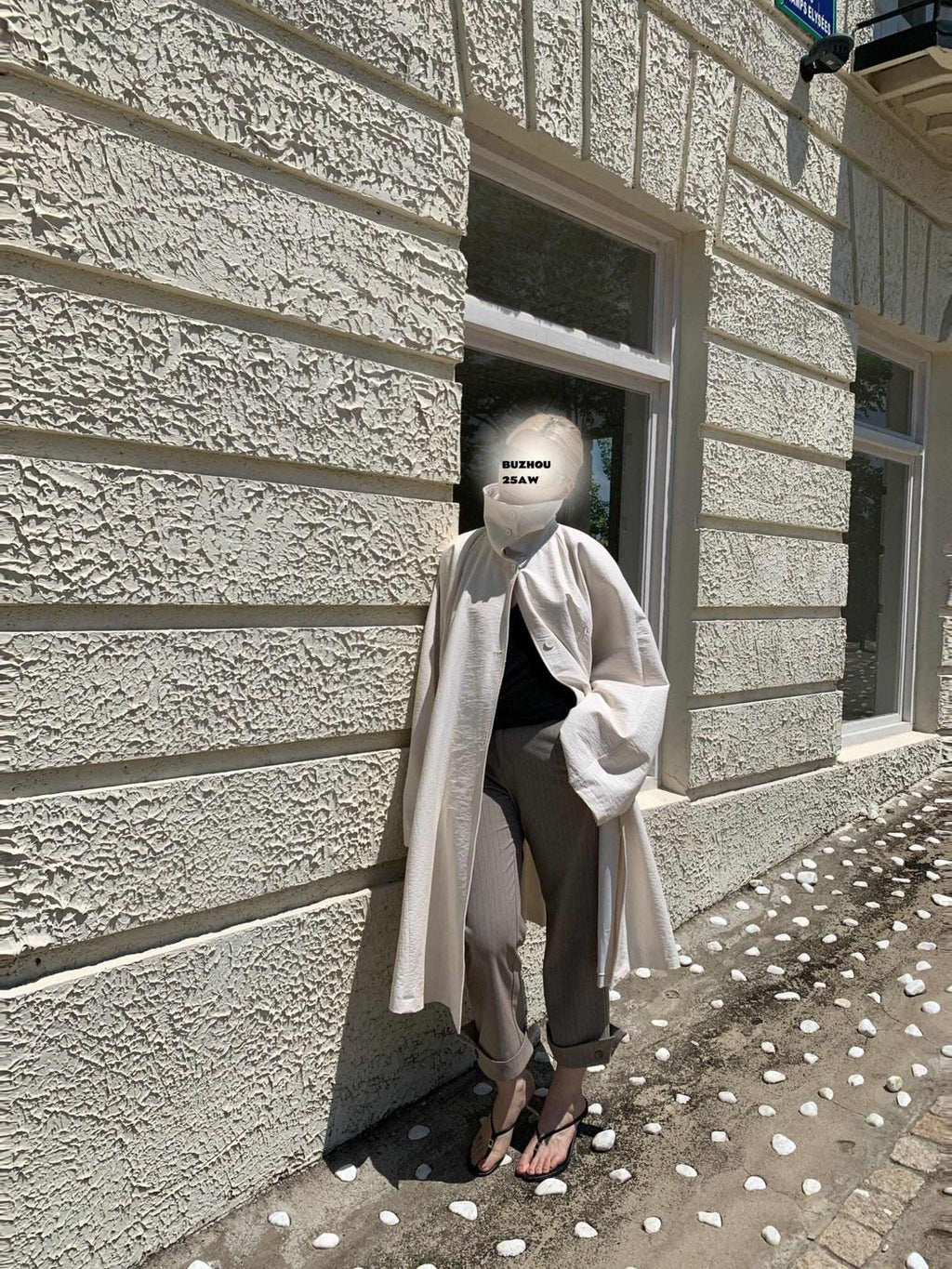 BUZHOU Cotton Rich Loose Fit High Collar Mid Length A Line Beige Trench Coats