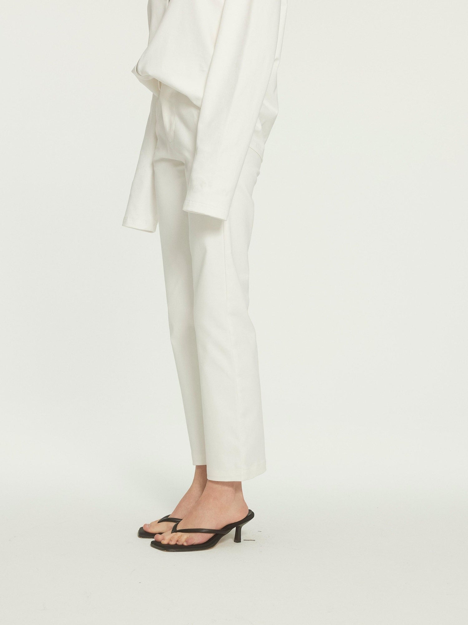 BUZHOU Cotton Stretch Minimal Natural Waist Zip Fly White Cropped Straight Pants