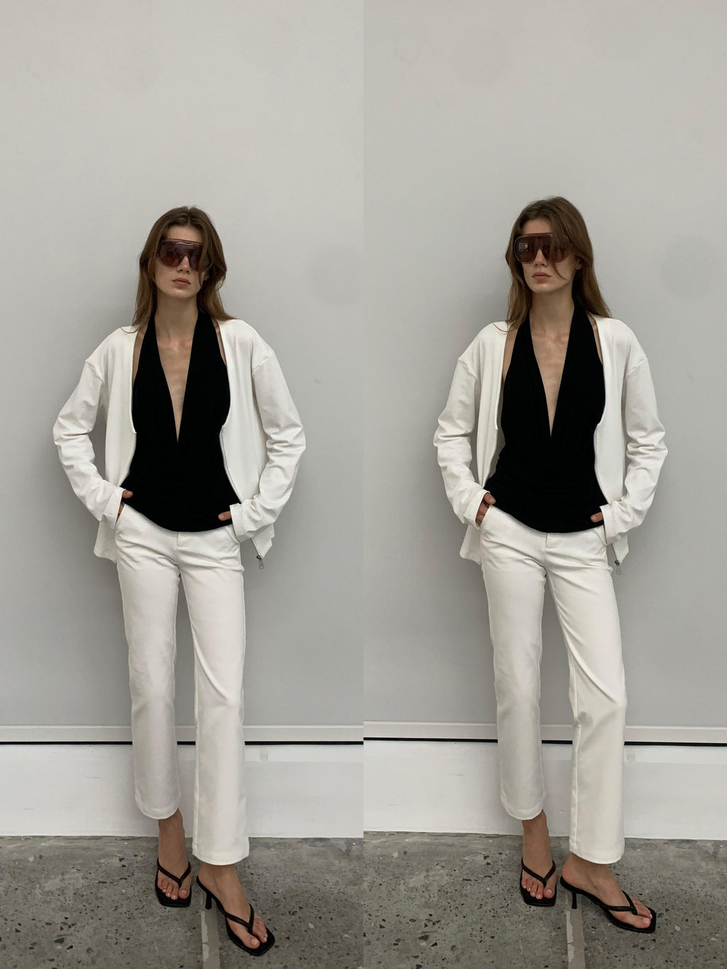 BUZHOU Cotton Stretch Minimal Natural Waist Zip Fly White Cropped Straight Pants