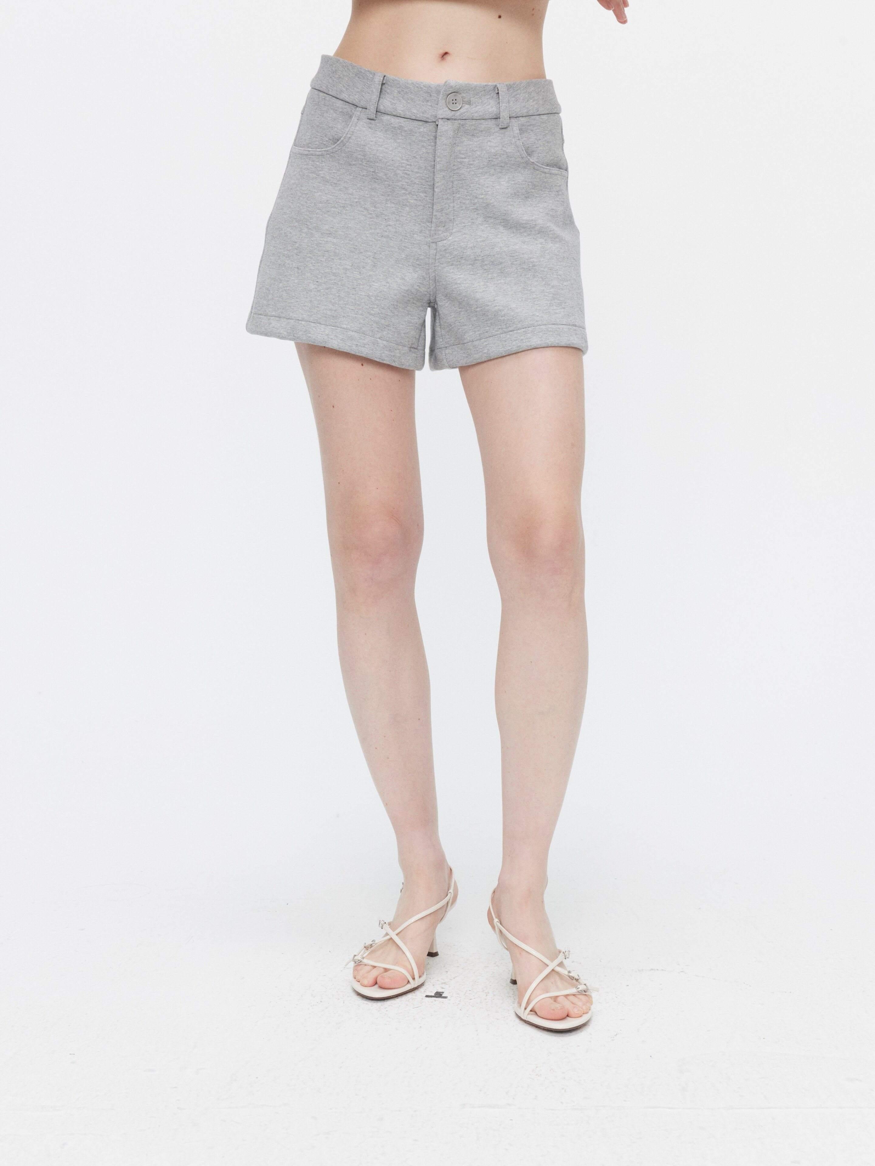 BUZHOU_Cozy_Minimalist_Stand_Collar_Sweatshirt_Unisex_Grey_Shorts_Top_&_Shorts_Sets_MISSTT