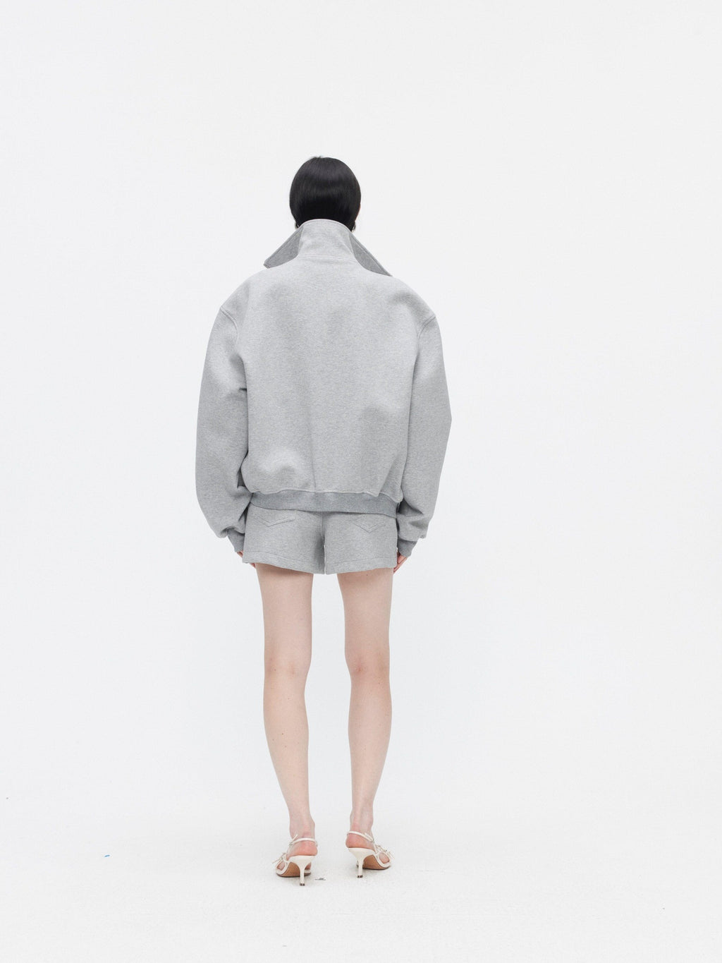 BUZHOU Cozy Minimalist Stand Collar Sweatshirt Unisex Grey Shorts Top & Shorts Sets