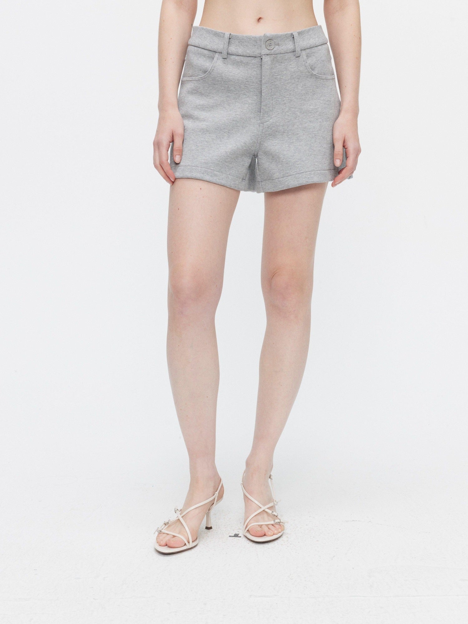 BUZHOU Cozy Minimalist Stand Collar Sweatshirt Unisex Grey Shorts Top & Shorts Sets