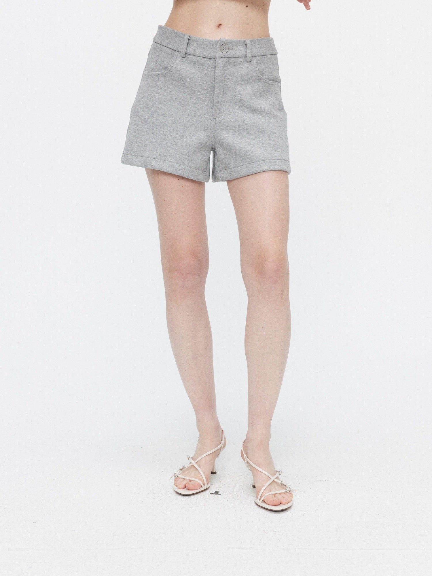 BUZHOU Cozy Minimalist Stand Collar Sweatshirt Unisex Grey Shorts Top & Shorts Sets
