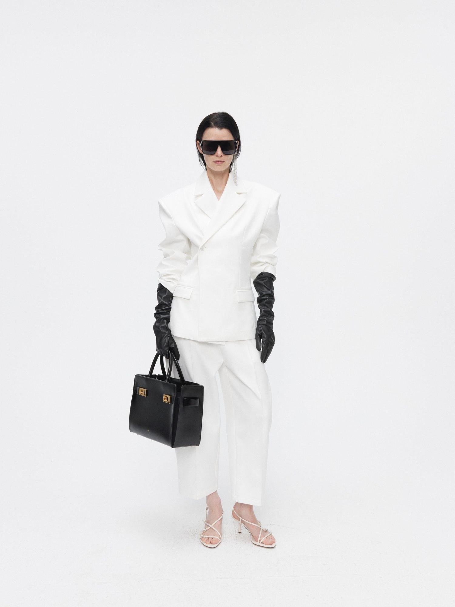 BUZHOU Crisp White Twopiece Pleated Ankle Length Workwear Unisex Longsleeve Blazer Sets
