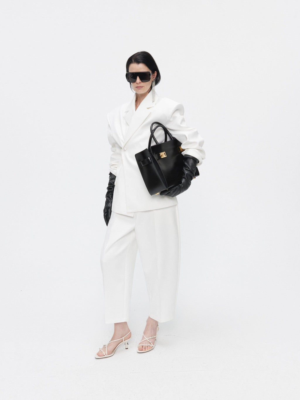 BUZHOU Crisp White Twopiece Pleated Ankle Length Workwear Unisex Longsleeve Blazer Sets