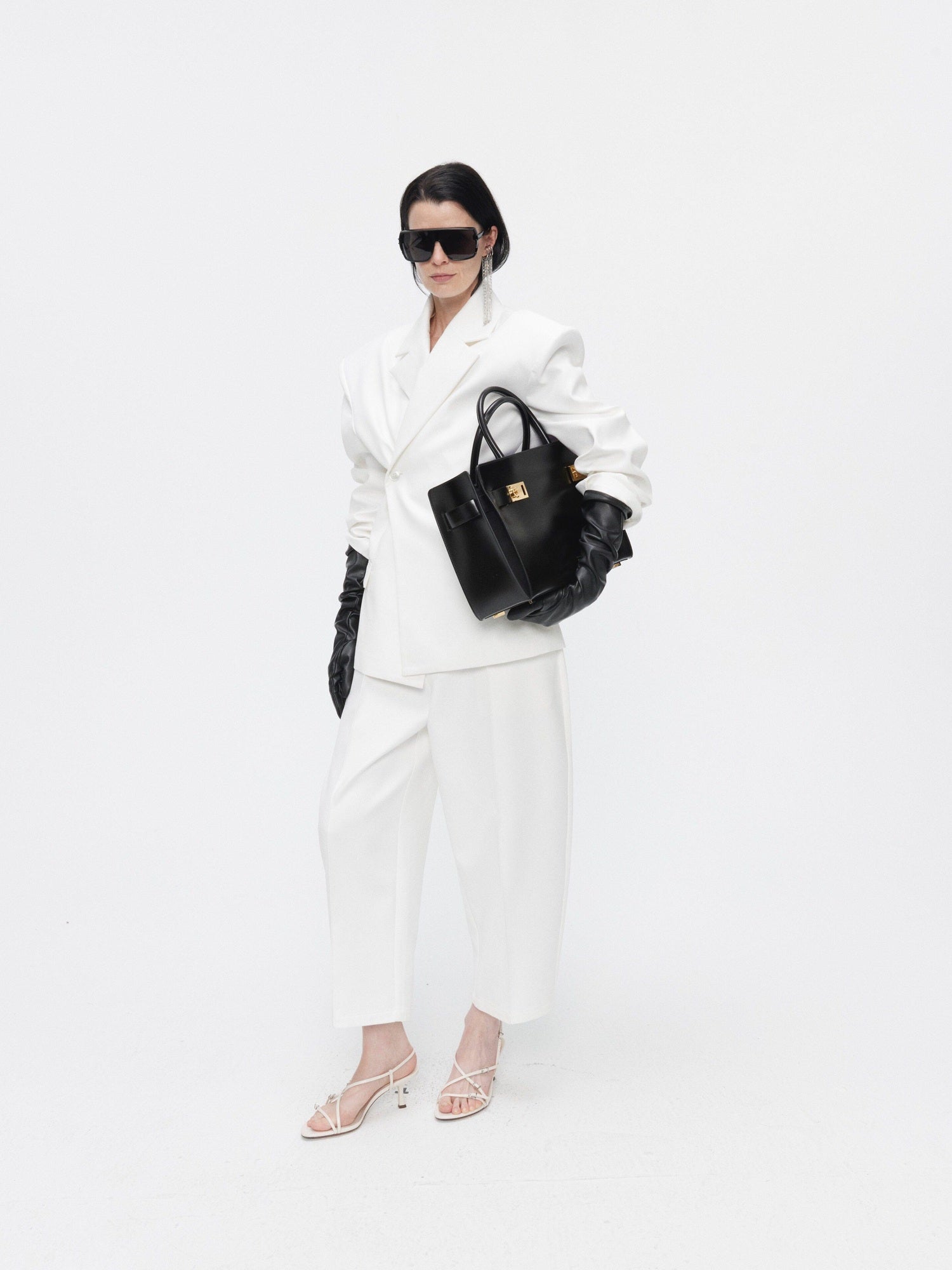 BUZHOU Crisp White Twopiece Pleated Ankle Length Workwear Unisex Longsleeve Blazer Sets