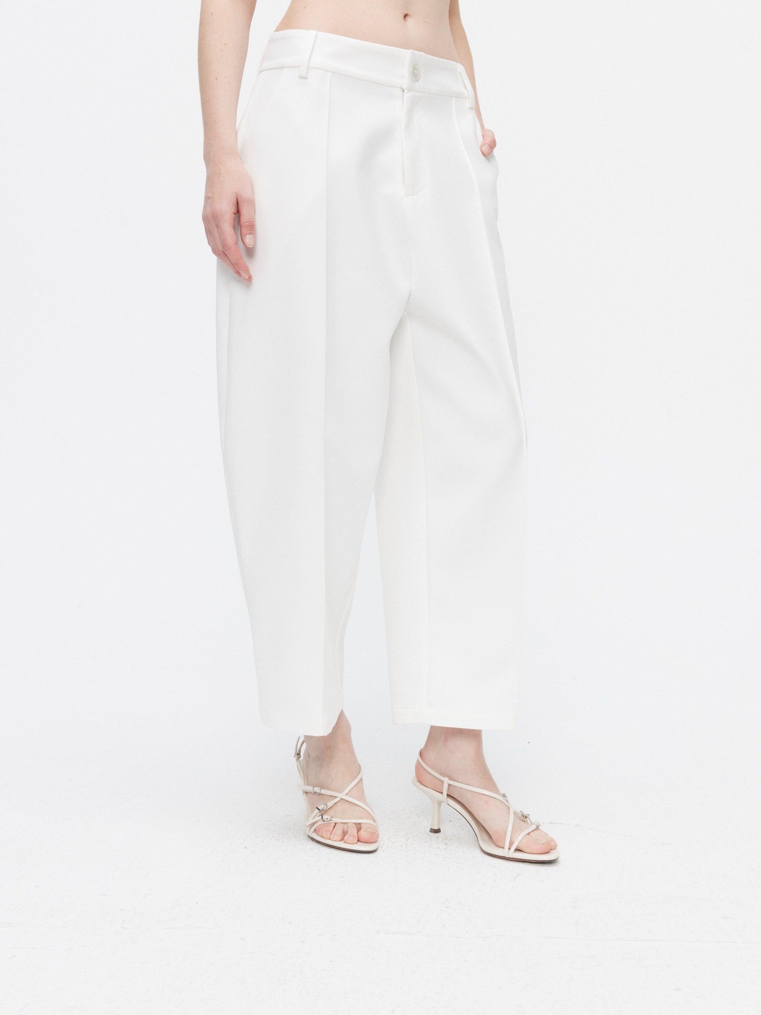 BUZHOU Crisp White Twopiece Pleated Ankle Length Workwear Unisex Longsleeve Blazer Sets