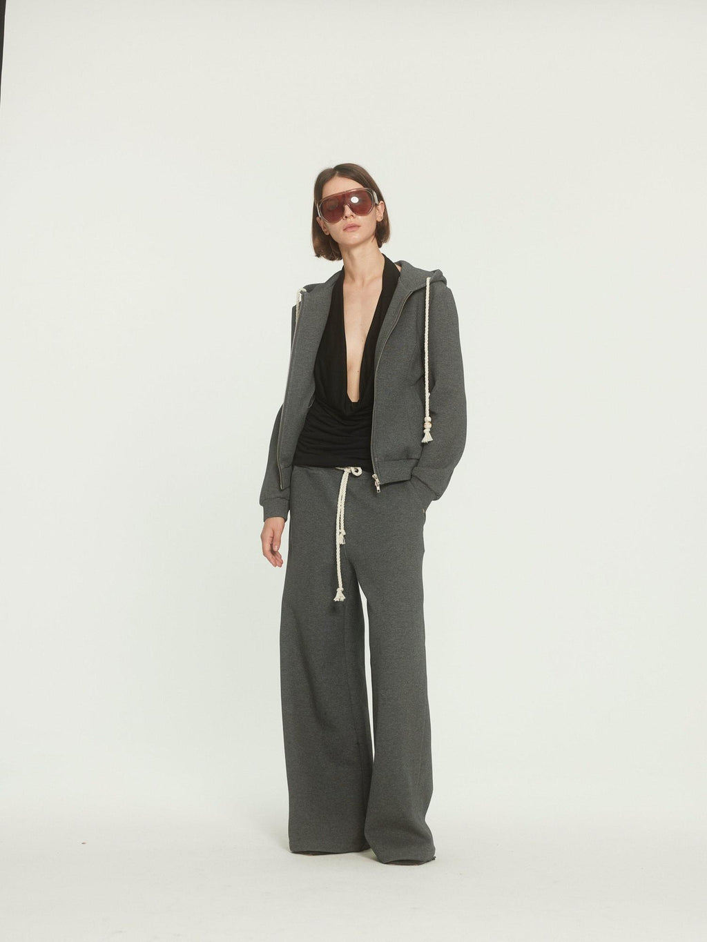 BUZHOU Drawstring Hoodie Long Joggers Sporty Unisex Grey Tracksuit Top & Pants Sets