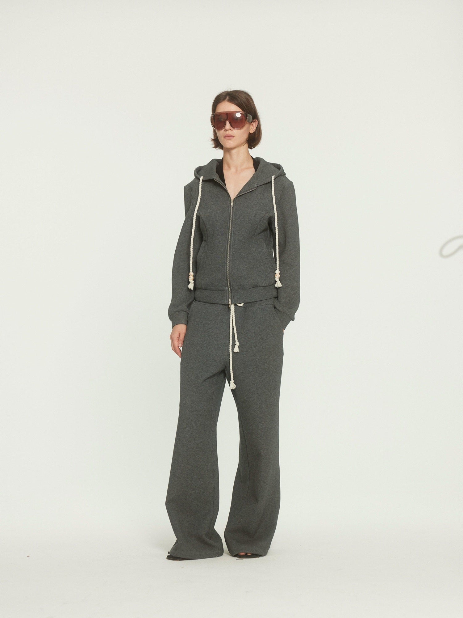 BUZHOU Drawstring Hoodie Long Joggers Sporty Unisex Grey Tracksuit Top & Pants Sets