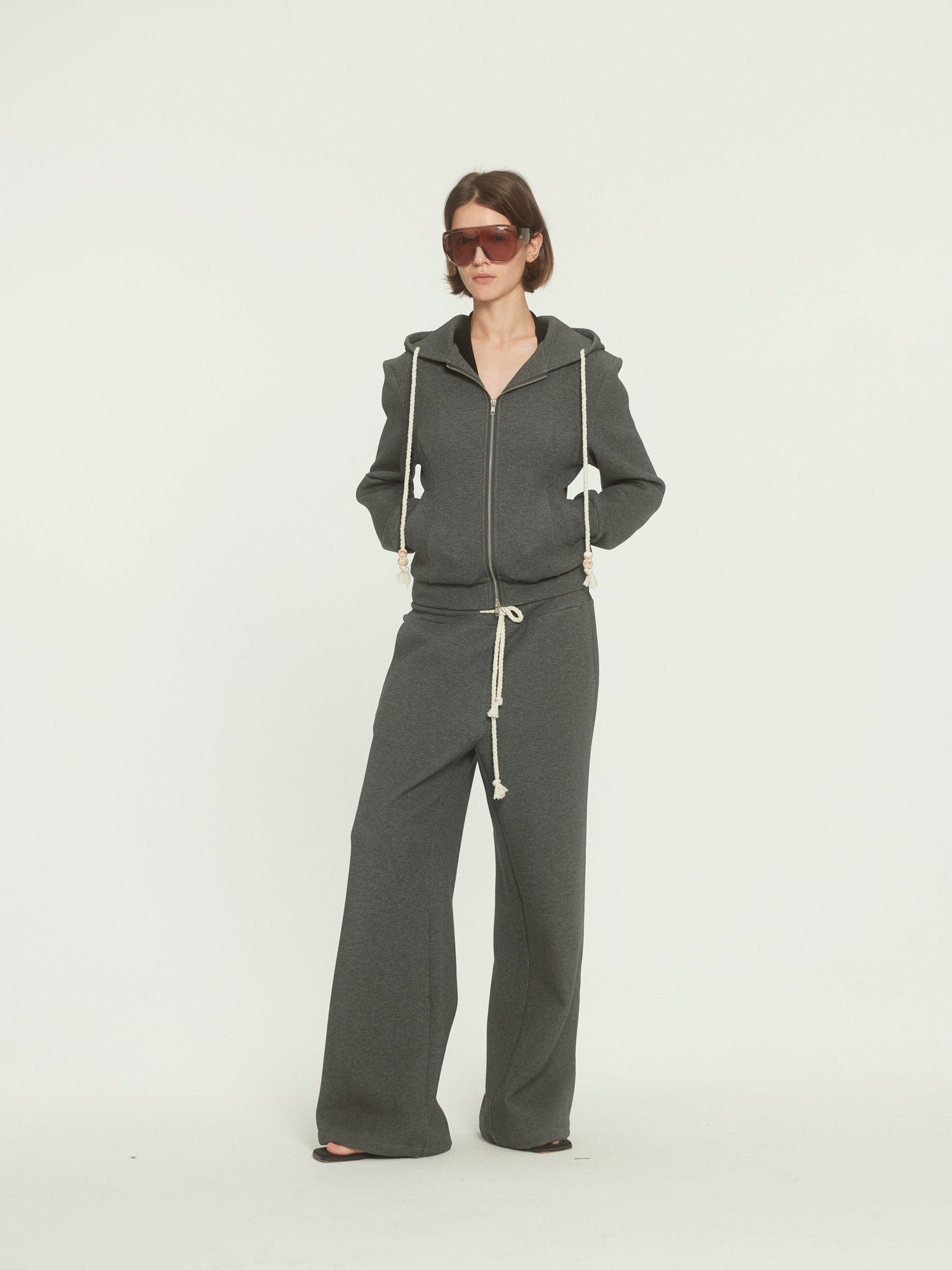BUZHOU Drawstring Hoodie Long Joggers Sporty Unisex Grey Tracksuit Top & Pants Sets