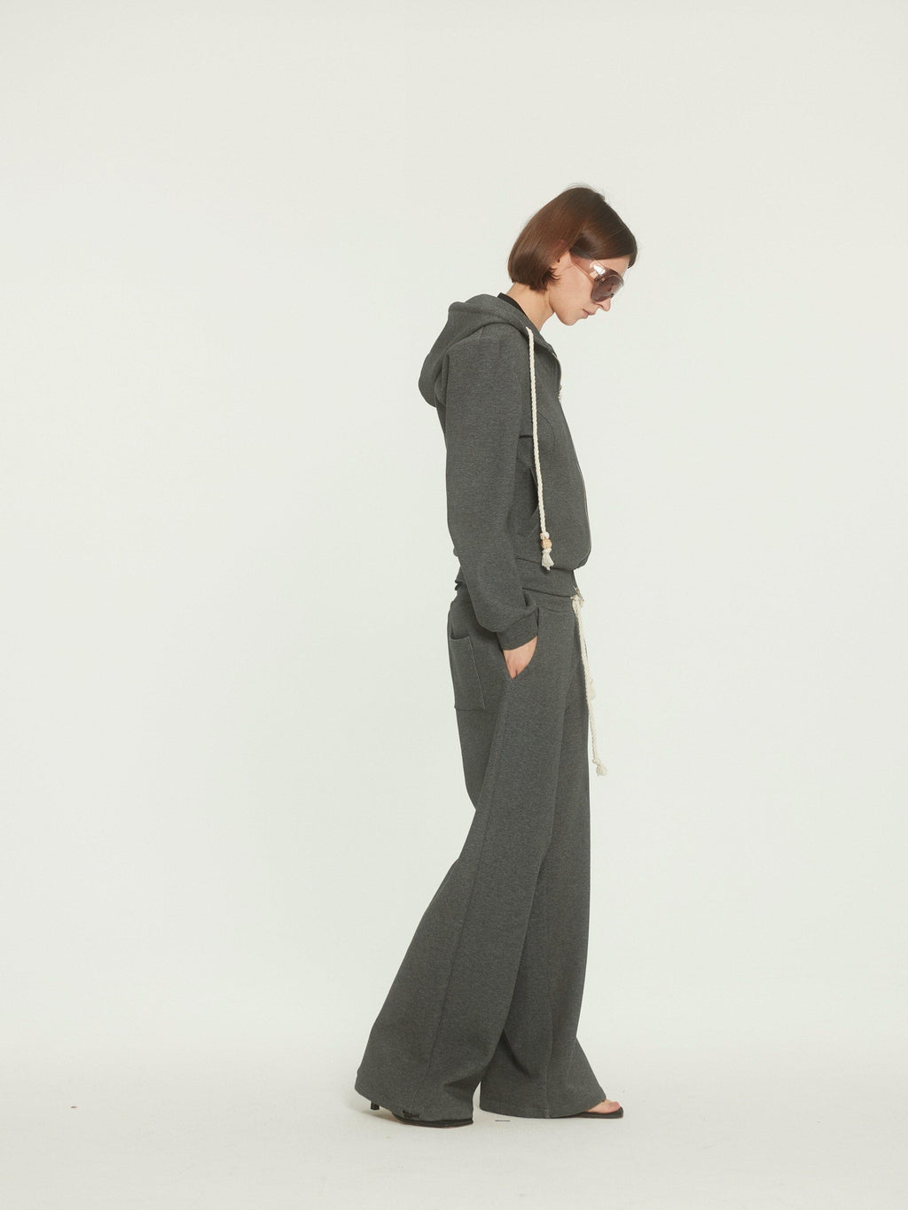 BUZHOU Drawstring Hoodie Long Joggers Sporty Unisex Grey Tracksuit Top & Pants Sets