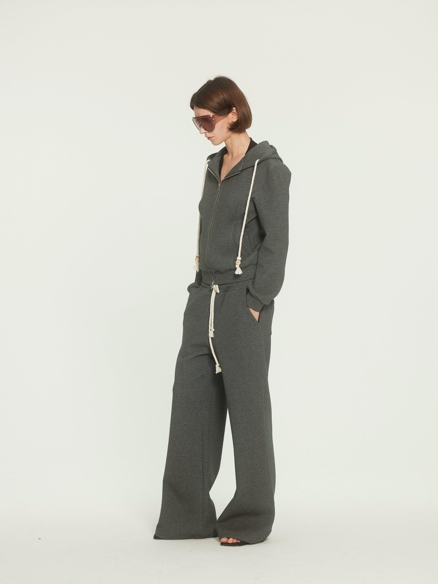 BUZHOU Drawstring Hoodie Long Joggers Sporty Unisex Grey Tracksuit Top & Pants Sets