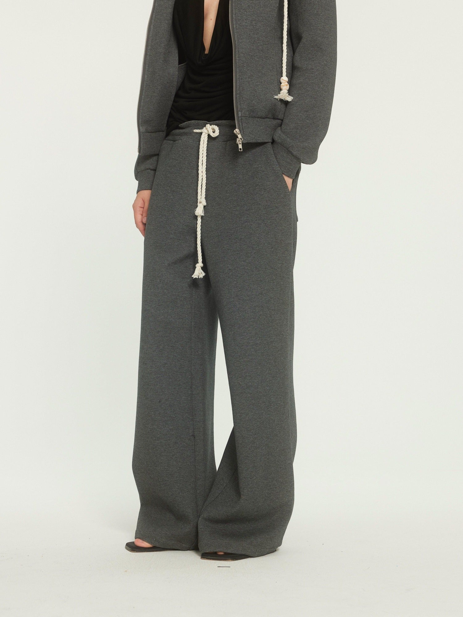 BUZHOU Drawstring Hoodie Long Joggers Sporty Unisex Grey Tracksuit Top & Pants Sets