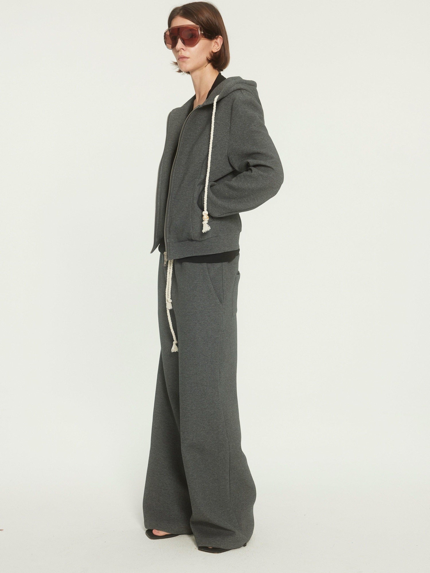 BUZHOU Drawstring Hoodie Long Joggers Sporty Unisex Grey Tracksuit Top & Pants Sets
