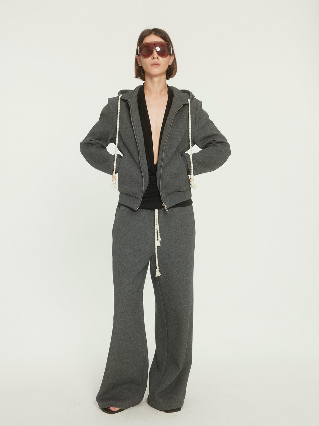 BUZHOU Drawstring Hoodie Long Joggers Sporty Unisex Grey Tracksuit Top & Pants Sets