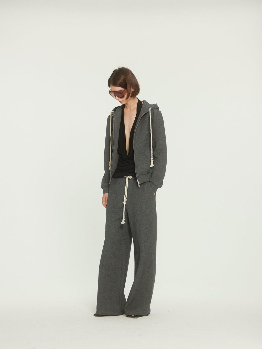BUZHOU Drawstring Hoodie Long Joggers Sporty Unisex Grey Tracksuit Top & Pants Sets