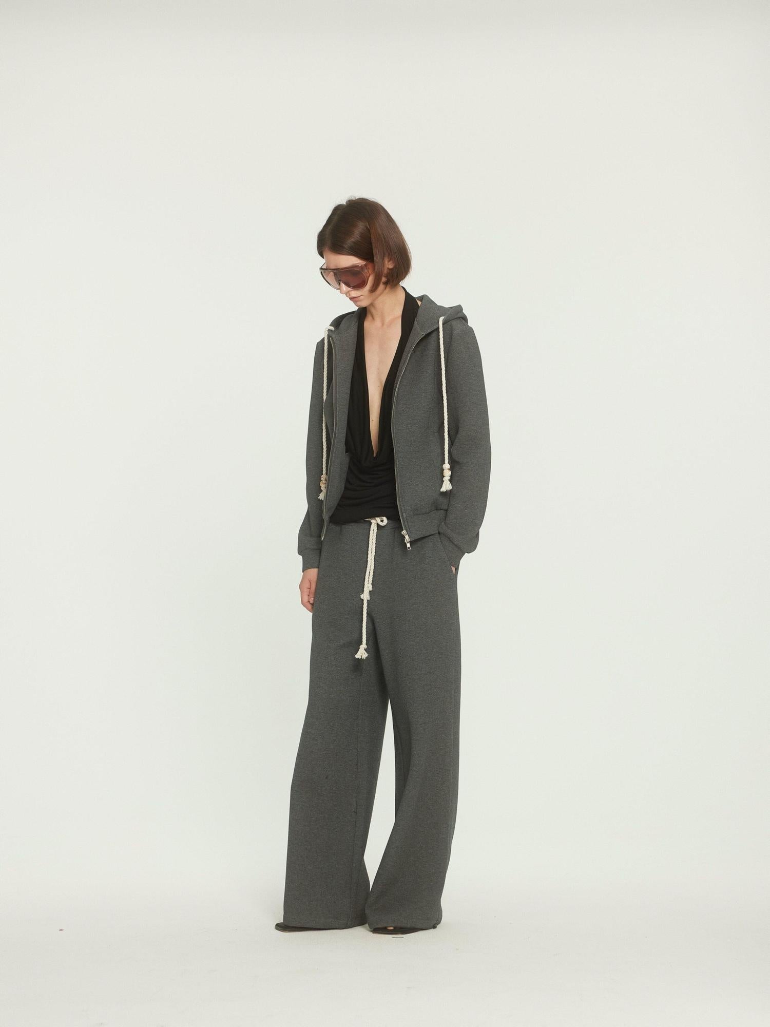 BUZHOU Drawstring Hoodie Long Joggers Sporty Unisex Grey Tracksuit Top & Pants Sets