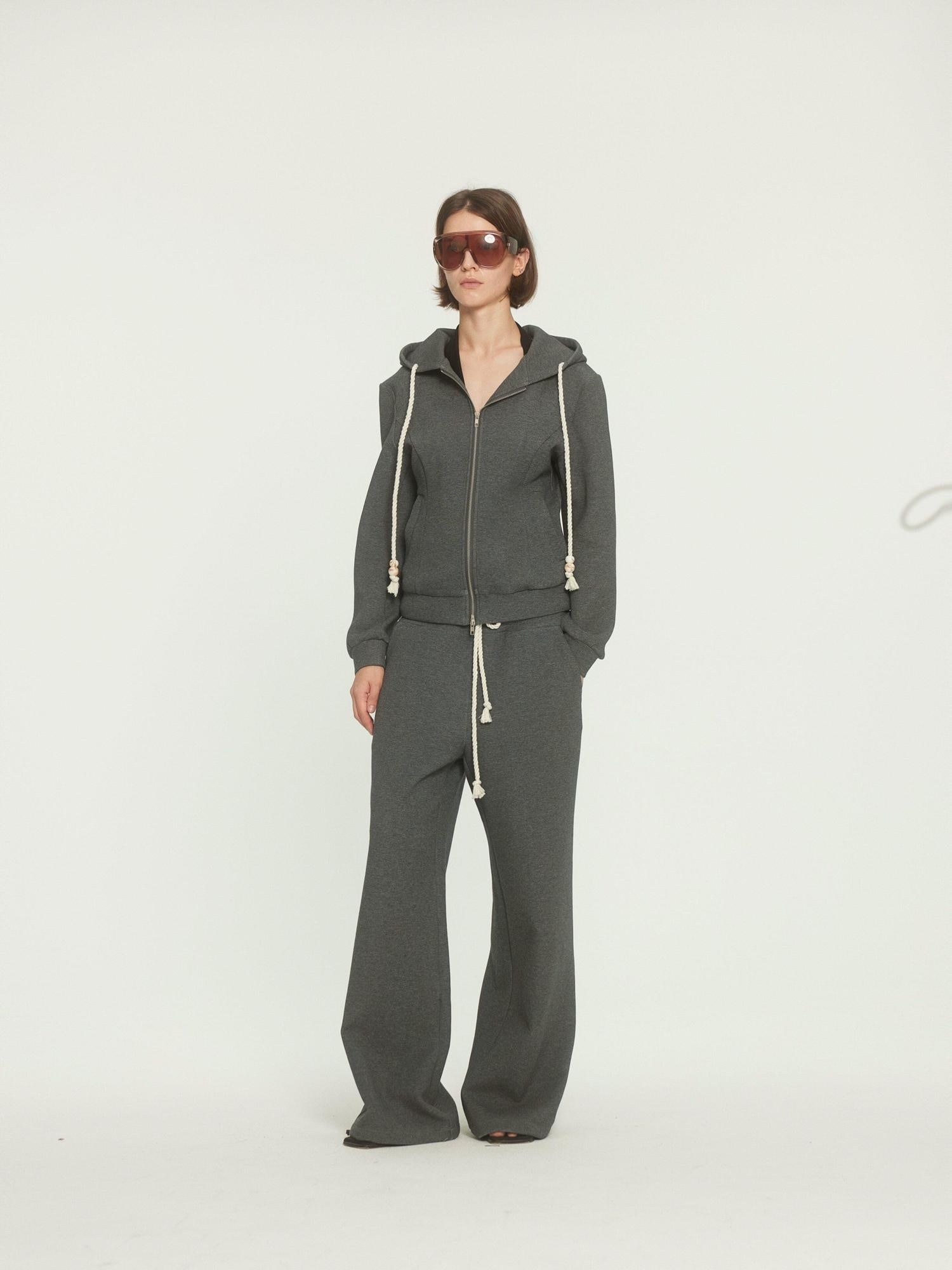 BUZHOU Drawstring Hoodie Long Joggers Sporty Unisex Grey Tracksuit Top & Pants Sets