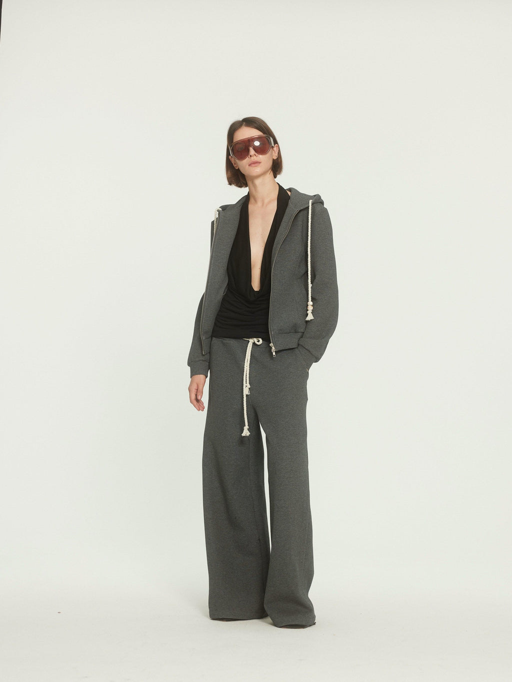 BUZHOU Drawstring Hoodie Long Joggers Sporty Unisex Grey Tracksuit Top & Pants Sets