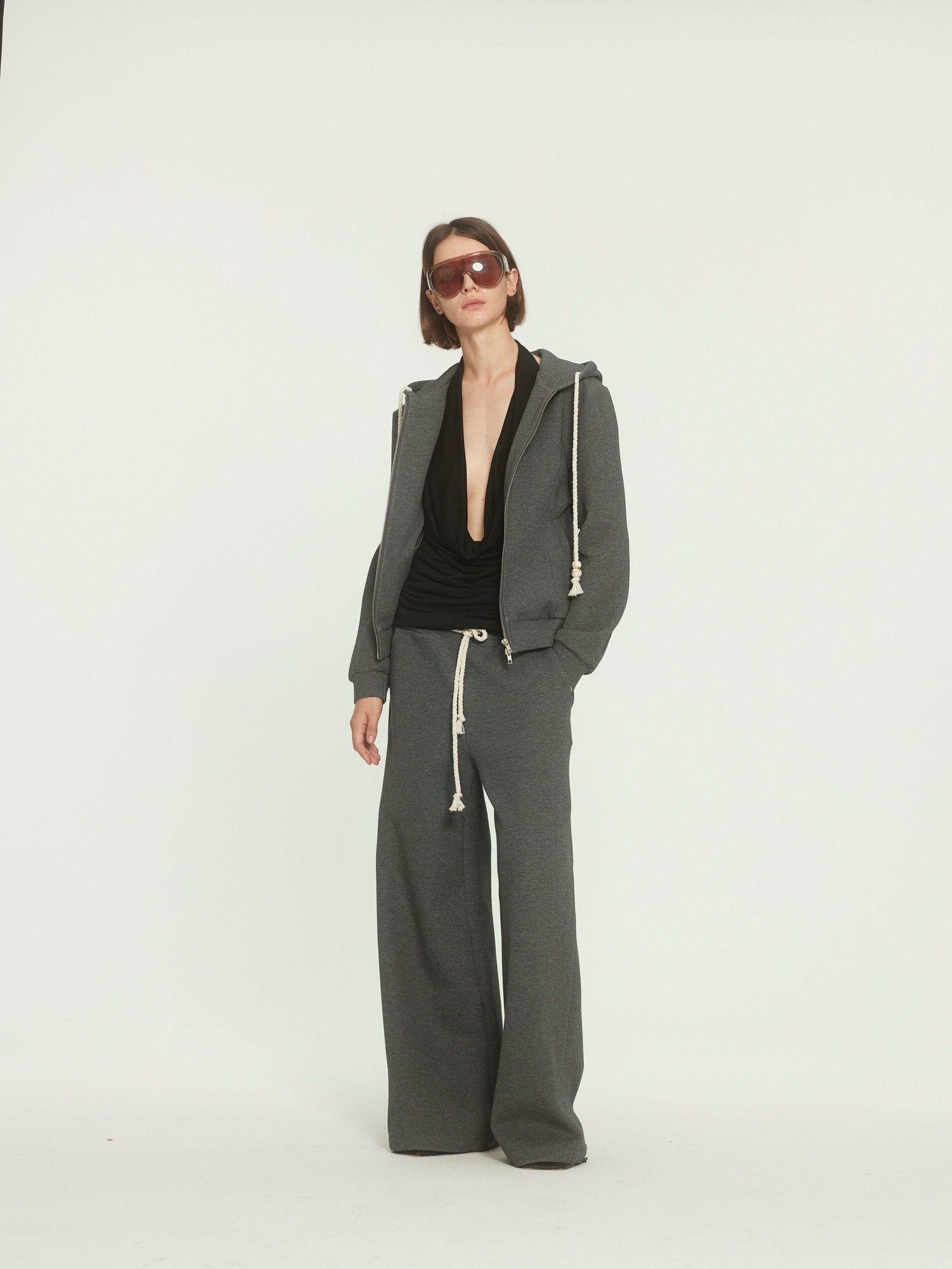 BUZHOU Drawstring Hoodie Long Joggers Sporty Unisex Grey Tracksuit Top & Pants Sets