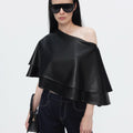 BUZHOU_Edgy_Pu_Leather_Asymmetric_One_Shoulder_Cropped_Black_Street_Oversized_T-Shirts_MISSTT