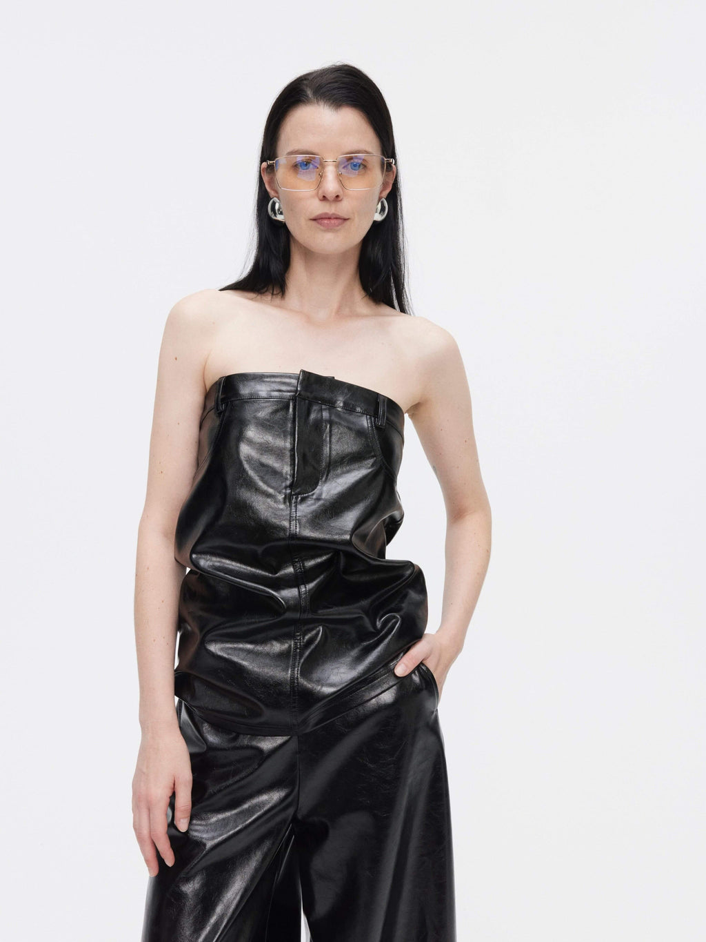 BUZHOU_Faux_Leather_Bustier_Sleeveless_High_Waist_Minimal_Two_Piece_Top_&_Pants_Sets_MISSTT