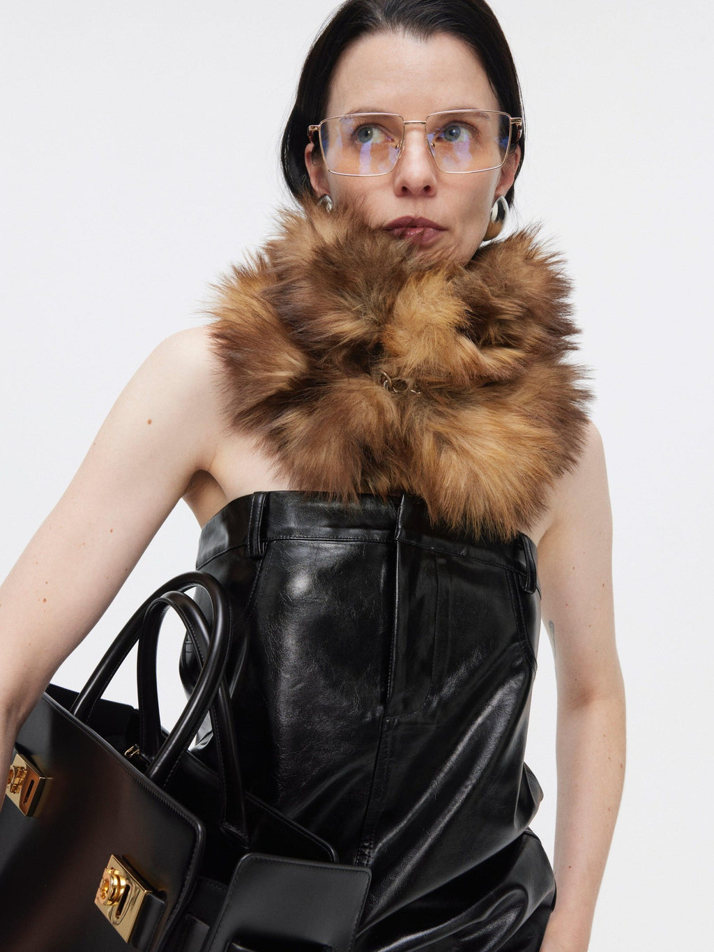 BUZHOU Faux Leather Bustier Sleeveless High Waist Minimal Two Piece Top & Pants Sets
