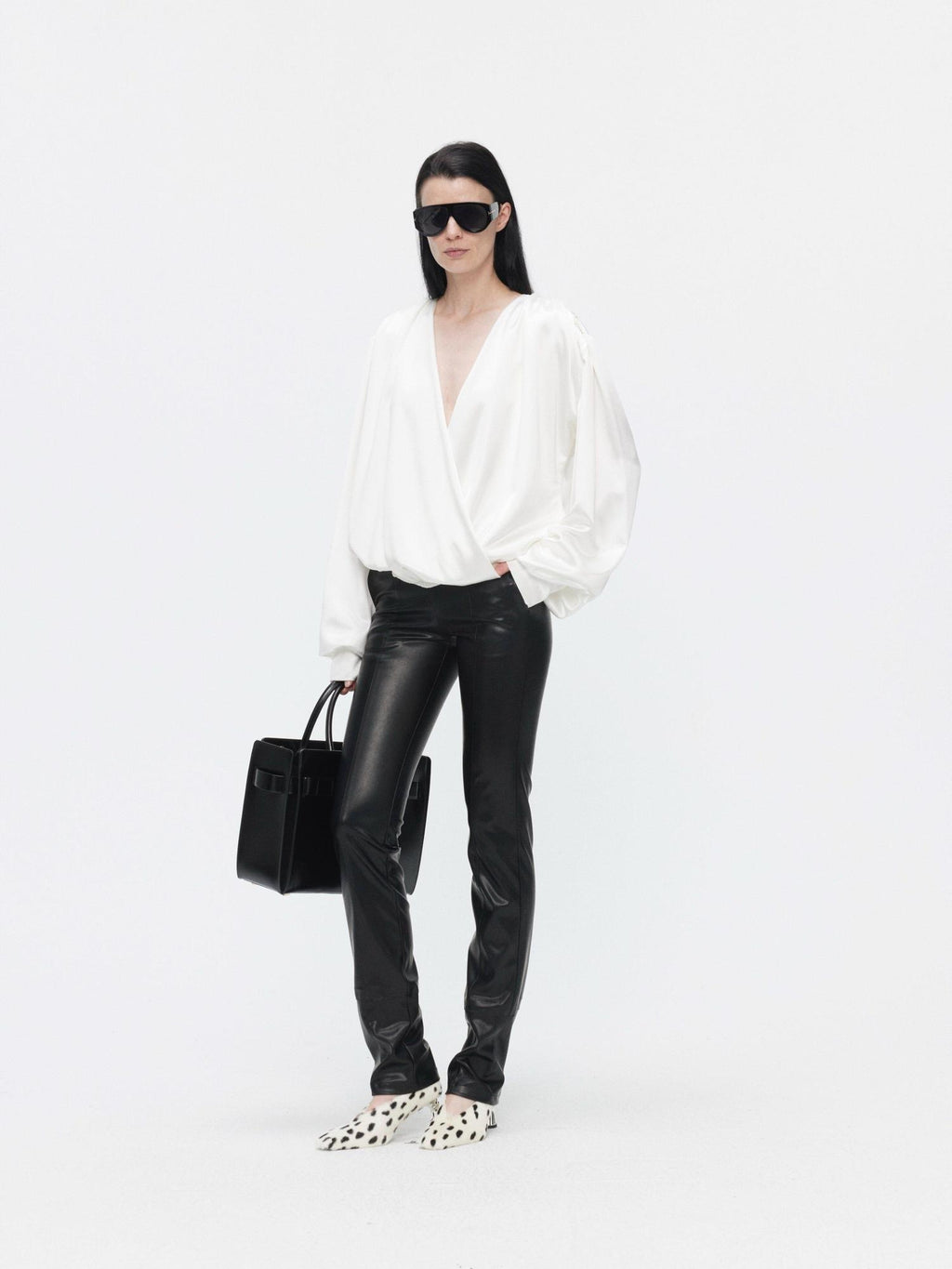BUZHOU Faux Pu Leather Slim Minimalist Natural Waist Women Black Skinny Straight Pants