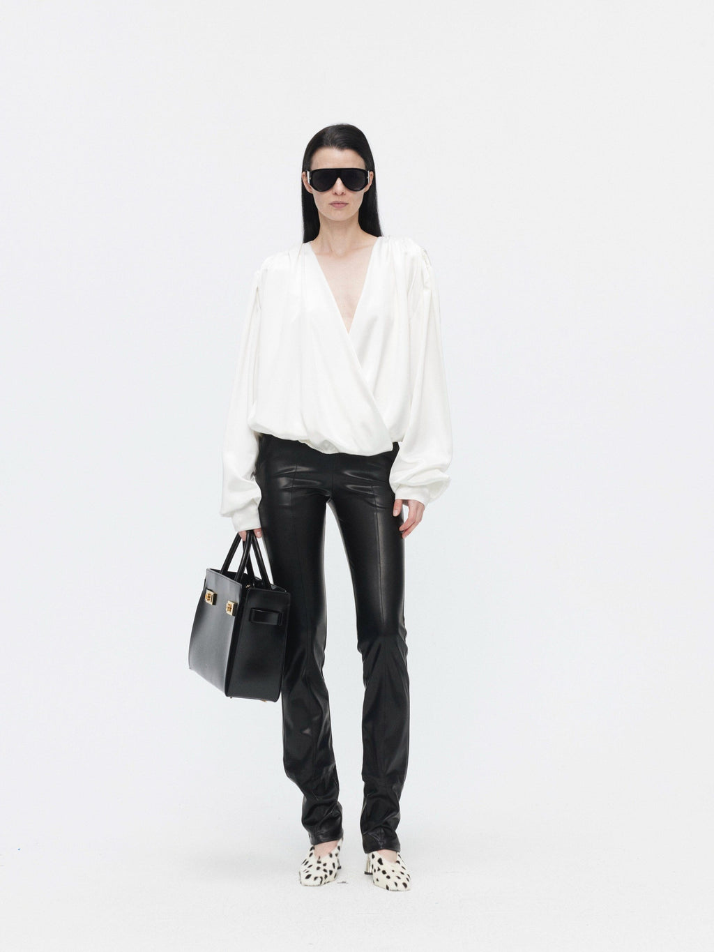 BUZHOU Faux Pu Leather Slim Minimalist Natural Waist Women Black Skinny Straight Pants