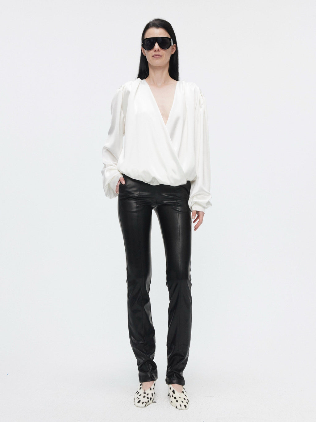 BUZHOU Faux Pu Leather Slim Minimalist Natural Waist Women Black Skinny Straight Pants