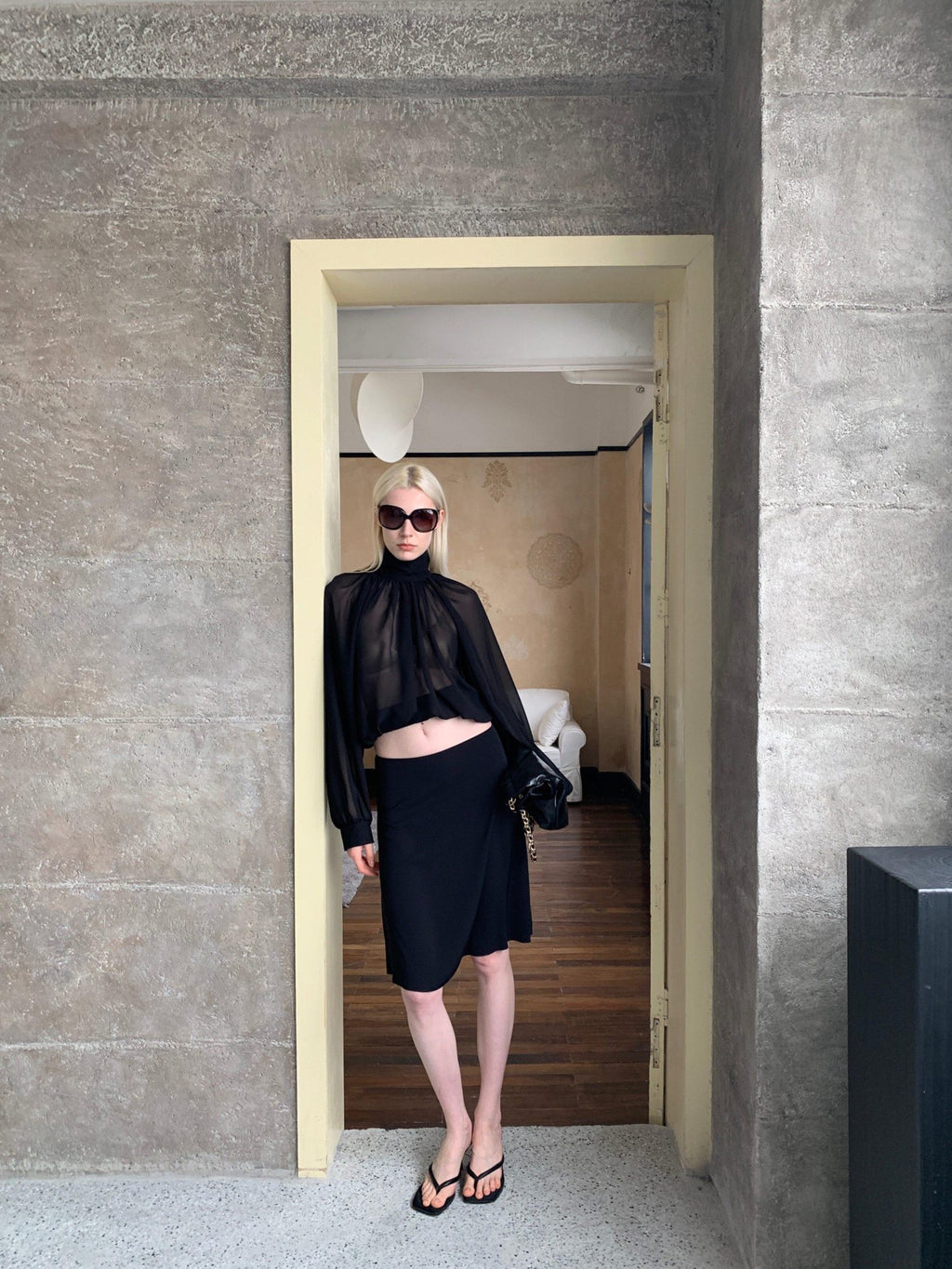 BUZHOU Flattering Low Waist Black Chiffon Fishtail Loose Fit Women Midi Skirts