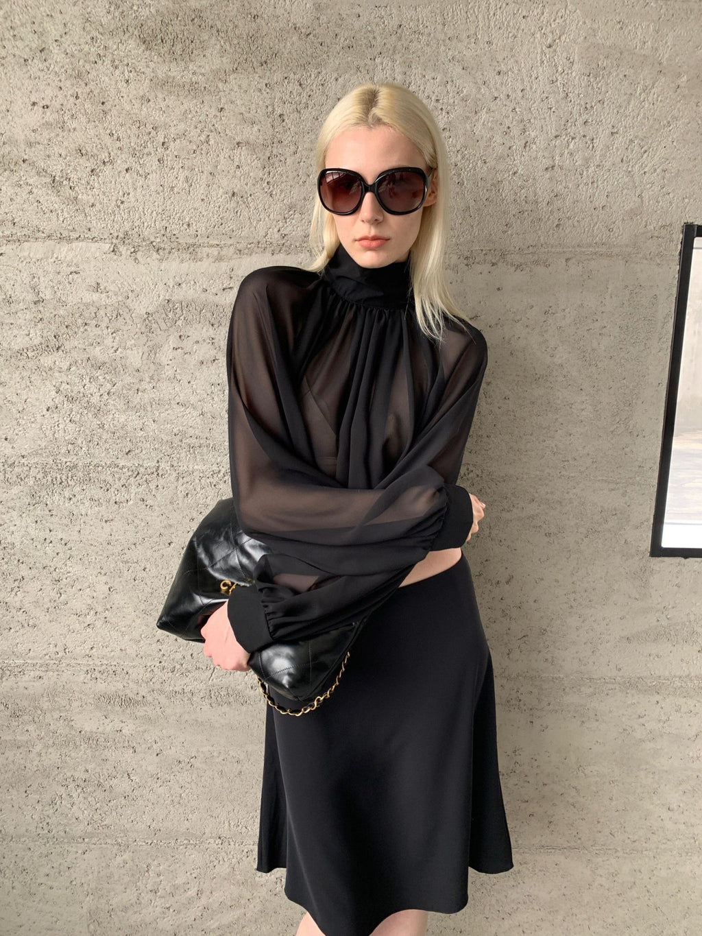 BUZHOU Flattering Low Waist Black Chiffon Fishtail Loose Fit Women Midi Skirts