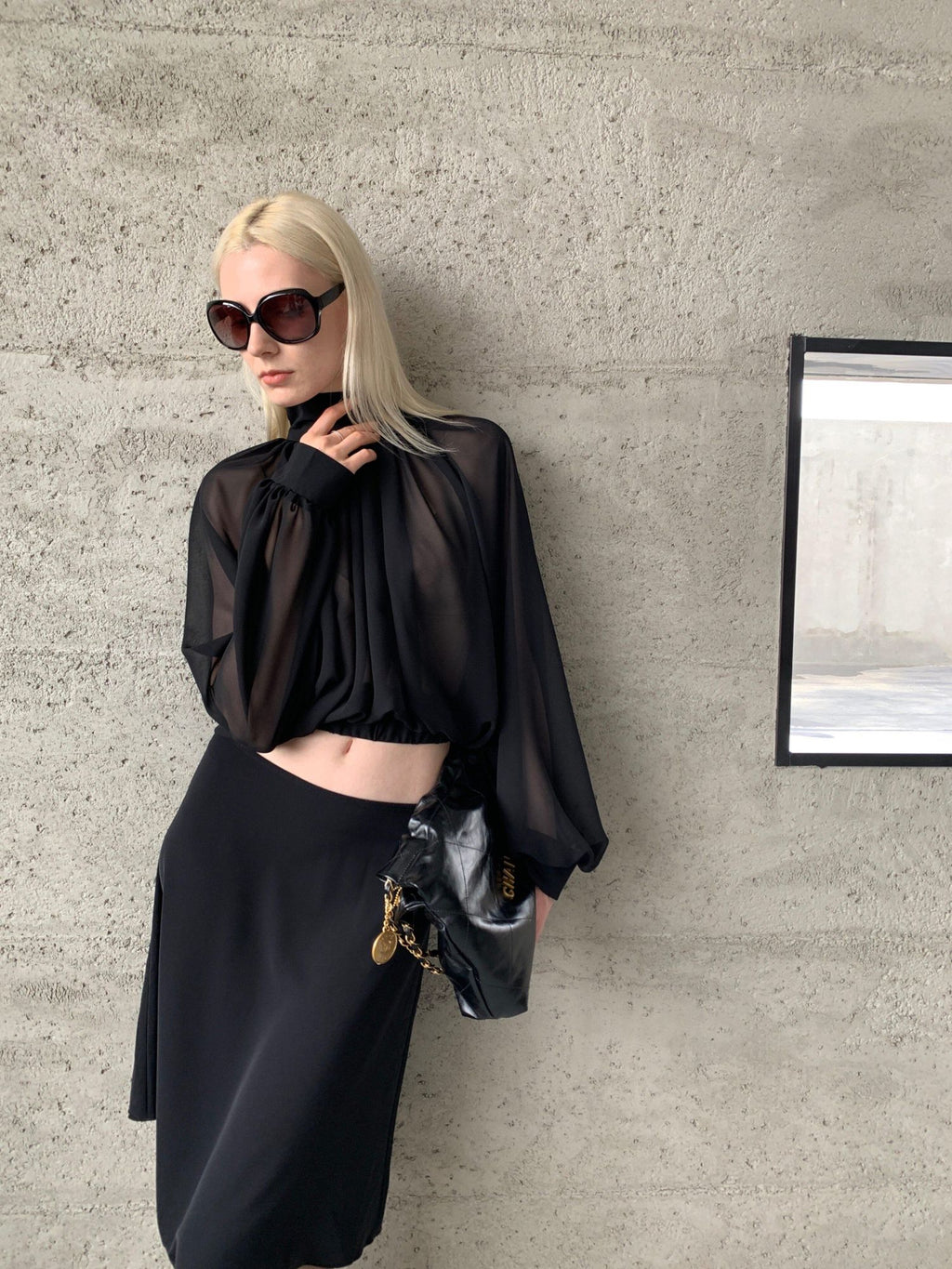BUZHOU Flattering Low Waist Black Chiffon Fishtail Loose Fit Women Midi Skirts