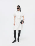 BUZHOU High Neck Short Sleeve Two Piece High Waist A Line Denim Women Top & Skirt Sets