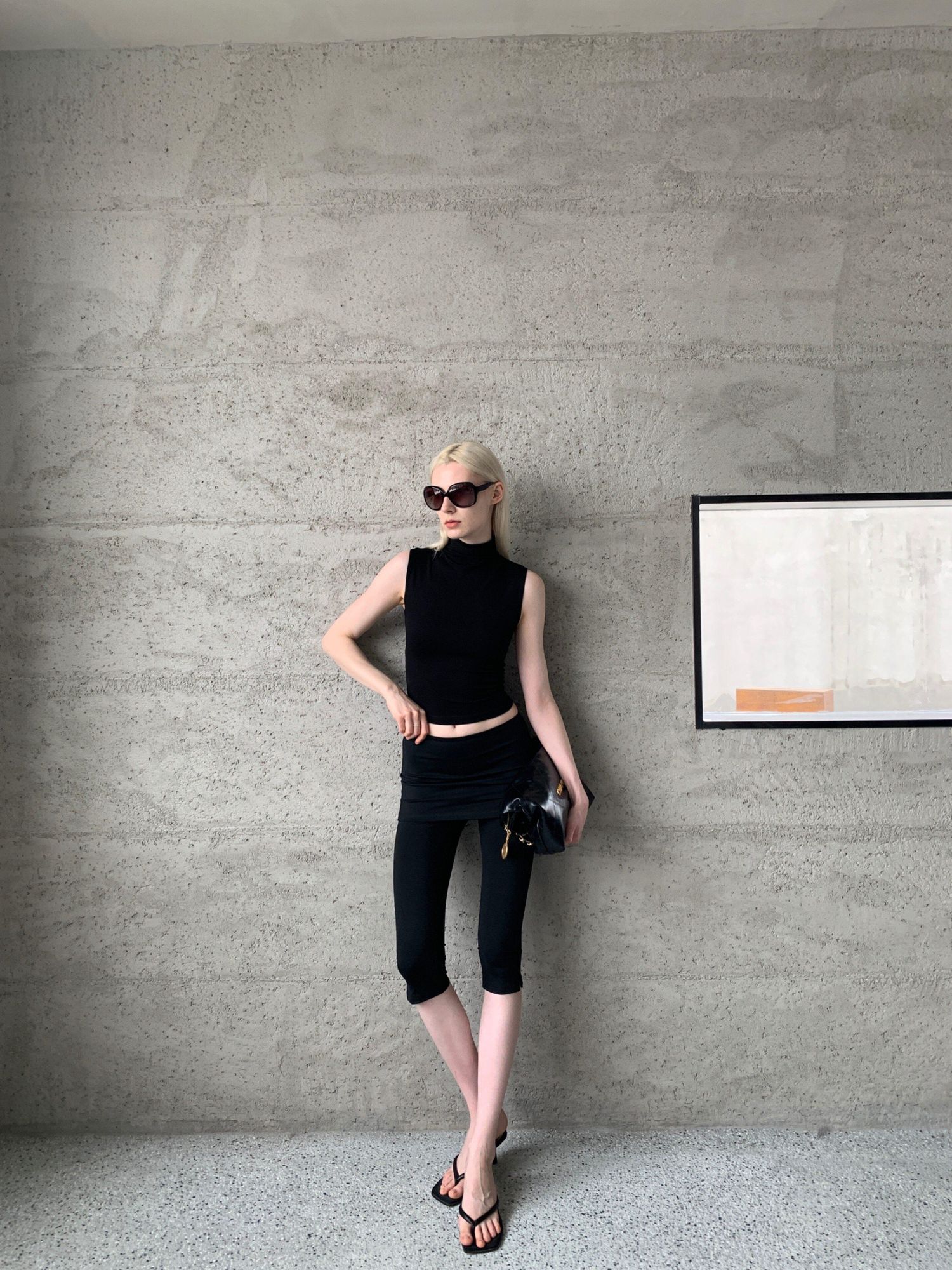 BUZHOU High Stretch Cotton Blend Slim Fit Black Skort Style Mid-Length Shorts