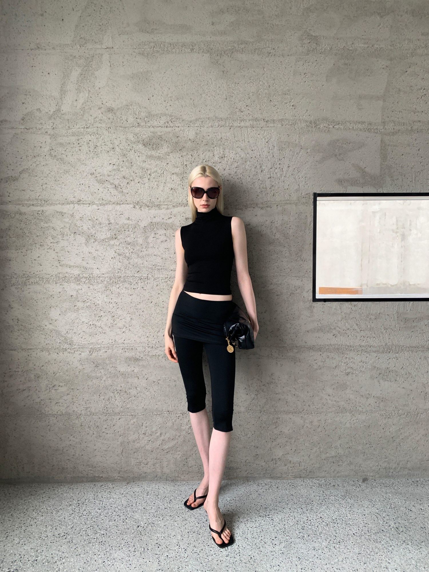 BUZHOU High Stretch Cotton Blend Slim Fit Black Skort Style Mid-Length Shorts