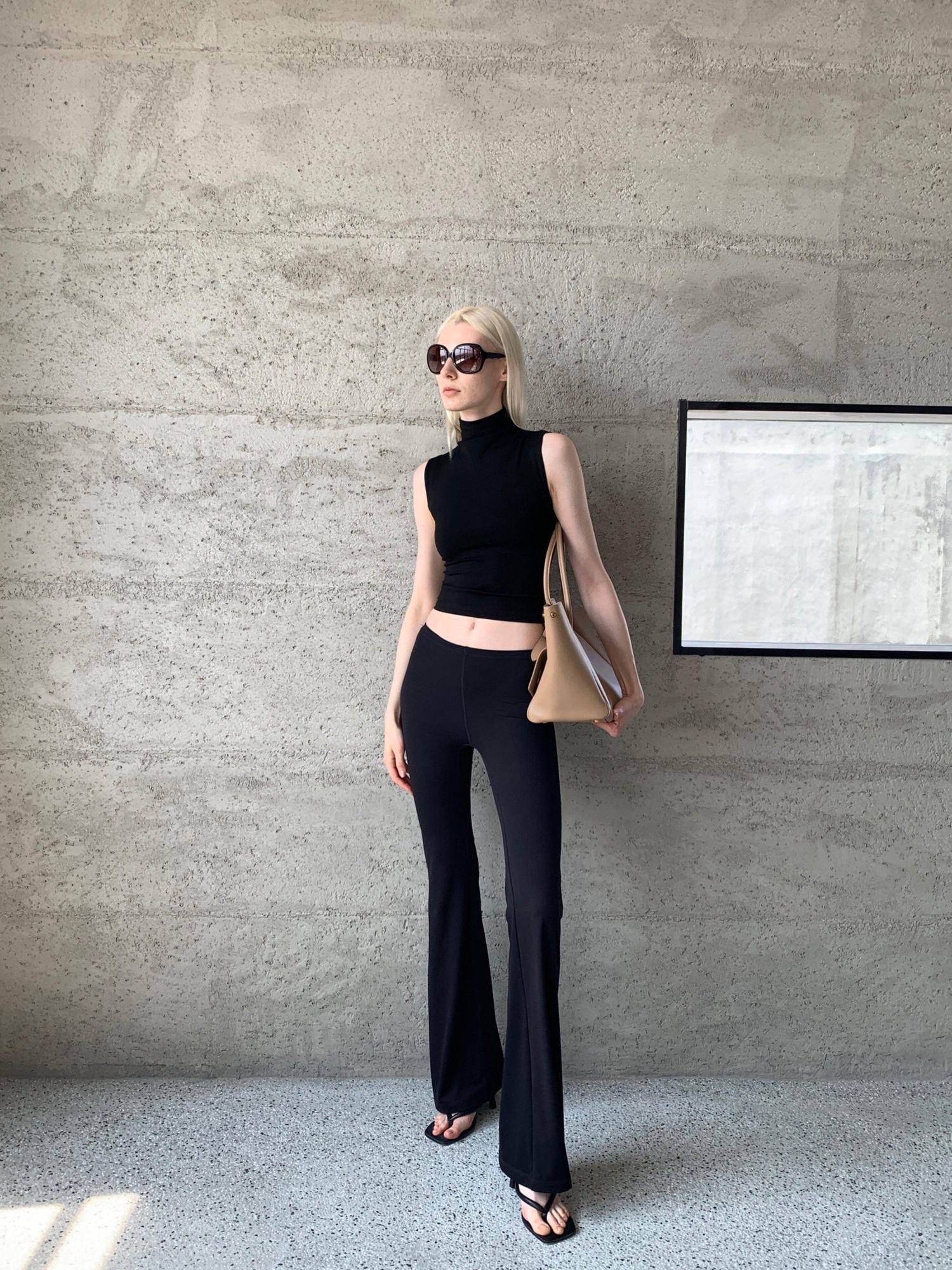 BUZHOU High Stretch Lightweight Cotton Natural Waist Micro Flare Women Yoga Flared Pants