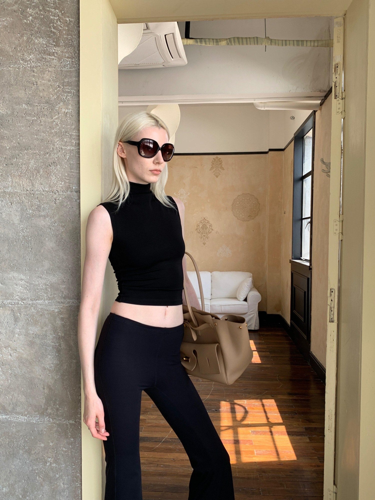 BUZHOU High Stretch Lightweight Cotton Natural Waist Micro Flare Women Yoga Flared Pants