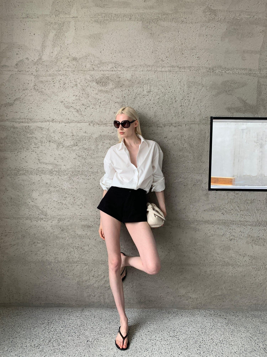 BUZHOU High Waist Cotton Clean Fit Wide Leg Women Black White Short Denim Shorts
