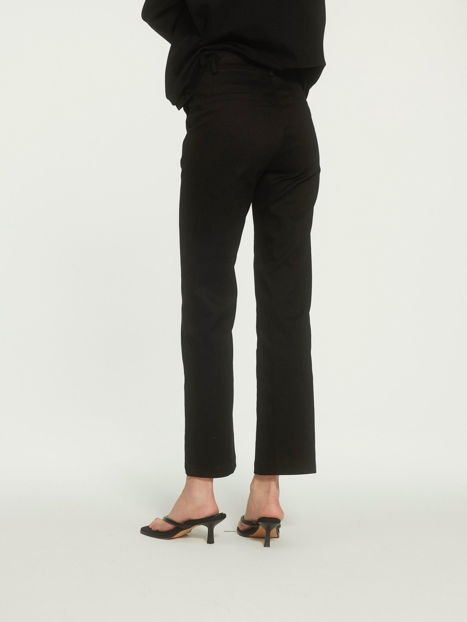BUZHOU High Waist Stretch Cotton Workwear Zipper Fly Black Ankle Straight Pants